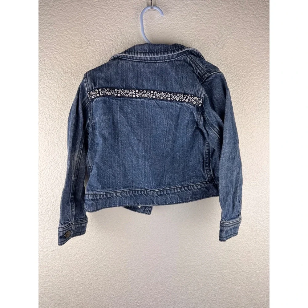 Hanna Andersson Embellished‎ Denim Jacket Distressed Floral Embroidered Size 5